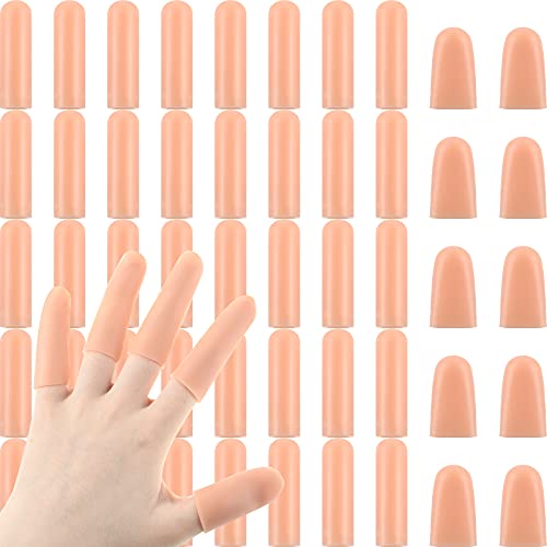 Nuanchu 50 Pcs Gel Finger Cots Silicone Finger Protectors Support Gel Cover Sleeves Gloves Caps, 40 Pieces Long, 10 Pieces Short(Beige)