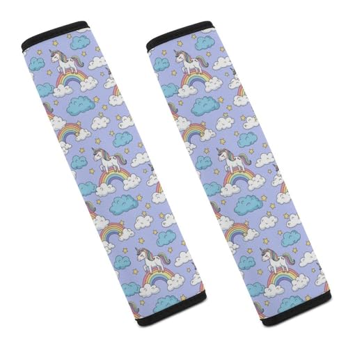 2PCS Universal Soft and Comfortable Seat Belt Cover for Kids, All Vehicles, Unicorns Purple Shoulder Protector, Comfortable Driving - color: Pattern 399