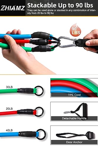 Resistance Bands with Handles, Single Resistance Bands, Exercise Bands with Handles, for Resistance Training, Physical Therapy, Home Workouts, Fitness, Pilates - color: 3-in-1 band- 90lbs