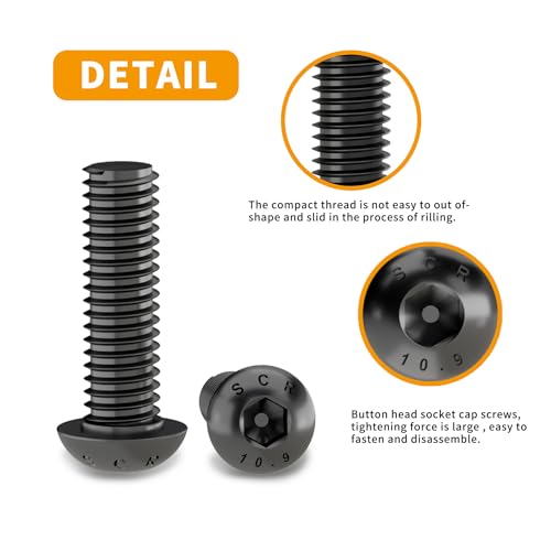 M6 x 20mm 25mm 30mm 35mm 40mm Button Head Socket Cap Screws Bolts, 10.9 Grade Alloy Steel, Metric Allen Hex Drive, Black Oxide Finish, Fully Threaded, Assortment Kit 50Pcs - size: Button Head M6x20, 25, 30, 35, 40mm(50pcs)