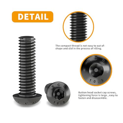 M6 x 20mm 25mm 30mm 35mm 40mm Button Head Socket Cap Screws Bolts, 10.9 Grade Alloy Steel, Metric Allen Hex Drive, Black Oxide Finish, Fully Threaded, Assortment Kit 50Pcs - size: Button Head M6x20, 25, 30, 35, 40mm(50pcs)