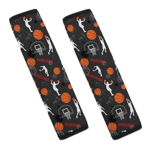 Soft Padded Car Seat Belt Pad for Child, Most Cars, 2 Piece Basketballs Seat Belt Cushion Comfortable Driving - color: Pattern 1101
