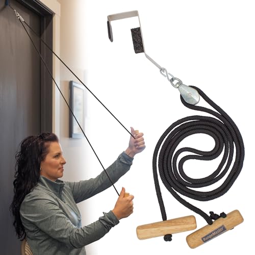 RangeMaster EconoRanger Shoulder Pulley for Over The Door Physical Therapy | Arm Rehab, Rotator Cuff and Surgery Recovery, Pulleys to Alleviate Shoulder Pain | Metal Bracket Door Attachment (Black) - color: Black