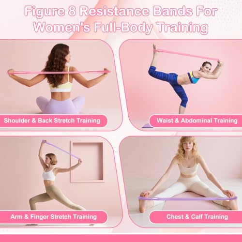 Figure 8 Resistance Bands 4 Pack TPE Arm Back Shoulder Exercise Bands | 4 Stackable Levels TPE Latex-Free Non-Slip Handles Arm Toning Posture Yoga Pilates Physical Therapy Home Gym Travel Women