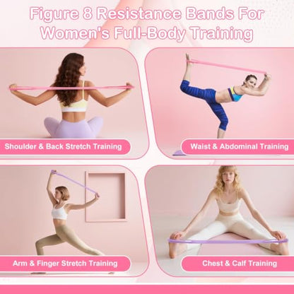 Figure 8 Resistance Bands 4 Pack TPE Arm Back Shoulder Exercise Bands | 4 Stackable Levels TPE Latex-Free Non-Slip Handles Arm Toning Posture Yoga Pilates Physical Therapy Home Gym Travel Women