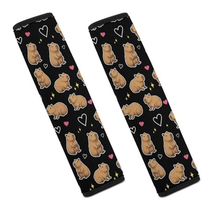 1 Pair Universal Soft and Comfortable Seat Belt Shoulder Pad for Adult Use, Stroller Pushchair High Chair, Cool Capybara Black Neck Strap Covers, Anti-Slip Pad - color: Pattern 637