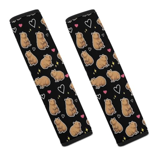 1 Pair Universal Soft and Comfortable Seat Belt Shoulder Pad for Adult Use, Stroller Pushchair High Chair, Cool Capybara Black Neck Strap Covers, Anti-Slip Pad - color: Pattern 637