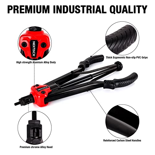 NEXTACK Heavy Duty Rivet Nut Tool Kit, 16" Pro Semi Auto Release Rivnut Nutsert Tool Set - 105pc Threaded Rivet Nuts & 12pc Mandrels | Organized Rugged Case NT800 - size: 16-inch Two-Handed Rivnut Tool Kit/105 Nutserts