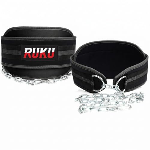 RUKU Dipping Belt Body Building Weight Lifting Dips and Pull ups with Long 38 Inches Chain - Ideal for Gym, Strength Training