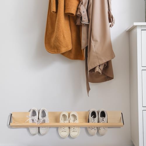 Mifoci 2 Pcs Wall Mounted Shoe Rack Organizer Wooden Modern Compact Wall Space Saving Shoe Holder Storage for Sneaker Footwear Slipper Boots Entryway Narrow Spaces Hallway(39.37'' Long) - size: 39.37'' Long