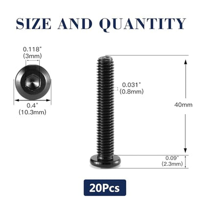 M5 x 40mm 20Pcs Flat Head Hex Socket Cap Screws Bolts, 304 Stainless Steel 18-8, Full Thread, Black Oxide by SG TZH (with Hex Spanner) - size: M5 x 40mm
