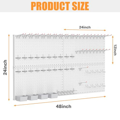 TORACK Garage Tools Organizer Boards Kit with Hooks, Modular Wall-Mounted Tool Storage Pegboard for Workbench(Gray, 4 Panels with Hooks)