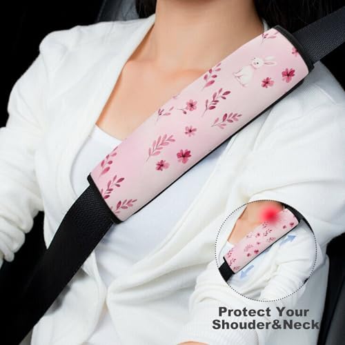 2 Pack Cute Rabbit Bunny Flower Pink Seat Belt Shoulder Pad Universal Soft and Comfortable Shoulder Protector for Kids, Most Cars, Pressure Relief - color: Pattern 266