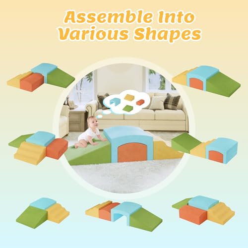 4-Piece Toddler Climbing Toys Indoor, Baby Climbing Blocks with a Tunnel, Soft Foam Play Climber for Toddlers, Play Gym Climber Structures for Toddler 1-3, Kids Climb and Crawl Set