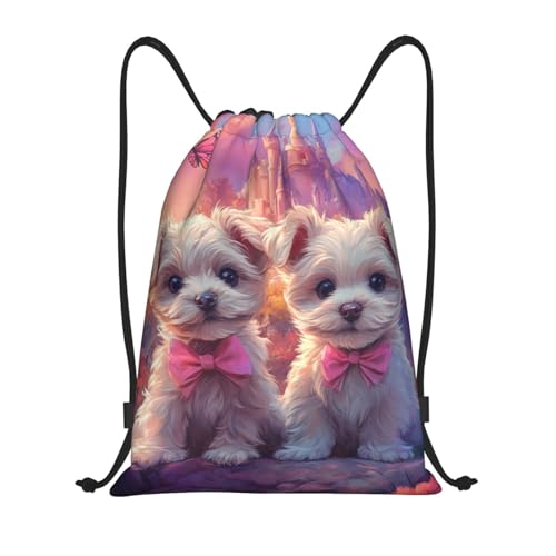 Drawstring Sports Backpacks - Lightweight Swim Gym Bags for Women Men String Sackpack for Beach Travel Yoga(Small, Cute Dog) - color: Cute Dog, size: Small