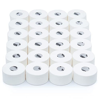 24 Pack White Athletic Tape (45ft Rolls) - Athletes Trainers Injuries & First Aid - Premium Medical Sports Tape - Wrap & Support Ankles & Wrists - Easy Tear Design with Zinc Oxide & No Sticky Residue - color: White - 24 Pack