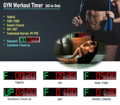 26'' Huge Home Gym Interval Workout Timers, Digital Wall Clock, with Countdown, Stopwatch, 7-Color Light, 8-Alarms, Calendar/Temperature Display, for HIIT/Tabata/FGB/EMOM (Green & Red)