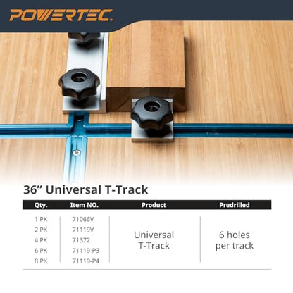 POWERTEC 71698V 3" T-Track Intersection Kit with Predrilled Mounting Holes, for Universal T-Track, Woodworking Jigs and Fixtures - style: 3" Intersection Kits