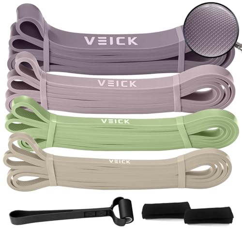 VEICK Pull Up Resistance Bands Set, Heavy Stretch Workout Bands, Fitness Assistance Bands for Men Women, Portable Exercise Equipment for Home Gym Office Travel - color: Green/Purple Set of 4 + Hand Grip Pads
