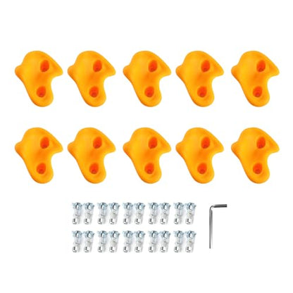 HERCHR 10 Rock Climbing Holds, PE Ergonomic Rock Wall Holds Grips for Indoor and Outdoor Playground Play Set Includes Mounting Hardware - color: Yellow