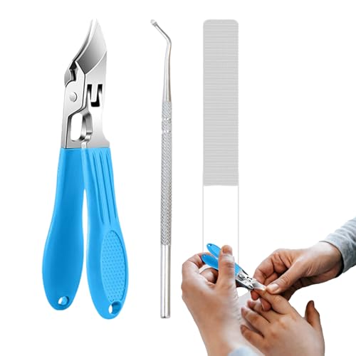 Side Nail Clippers | Heavy Duty Anti-Splash Nail Trimmer - Thick Fingernail Cutter - for Kids Adults Seniors Men Women Home Office School Travel Fingernails - color: Blue