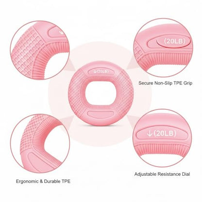 Adjustable Hand Grip Strengthener with TPE Handles for Forearm, Finger & Wrist Training - Portable Fitness Tool - color: Pink