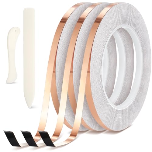 Innconee 5 Pcs Black Backed Copper Foil Stained Glass Black Lined Foil Copper 3 Sizes for Stained Glass Set Hand Supplies Craft Tools (1/4inx108ft X3) - size: 1/4inx108ft X3