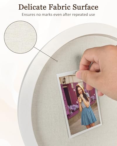 Small Round Bulletin Board with Linen, 13 inches Diameter Bulletin Board with White Wood Frame, Decorative Hanging Pin Board Vision Board Message Board for Office School Home Decor(3333,1p)