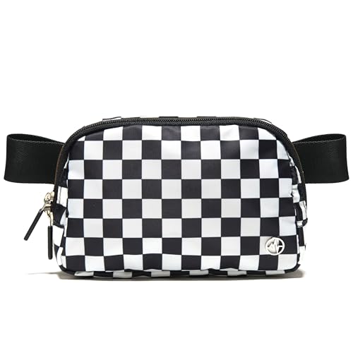 Pander Nylon Fanny Pack for Women, Two-Way Zipper Crossbody Bag | 1L nylon belt bag with a two-way zipper, three interior mesh pockets, and an adjustable strap for waist or crossbody wear - color: Checkered Black