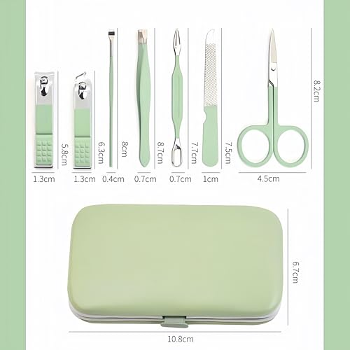 QURIPE 7pcs Manicure Set, Nail Clippers Kit, Stainless Steel Manicure Kit, Nail Clipping Tools Portable Travel Grooming Kit, The Best Gift with Luxurious Case (Green) - color: Green