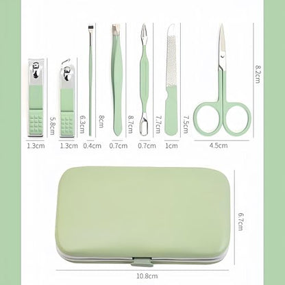 QURIPE 7pcs Manicure Set, Nail Clippers Kit, Stainless Steel Manicure Kit, Nail Clipping Tools Portable Travel Grooming Kit, The Best Gift with Luxurious Case (Green) - color: Green