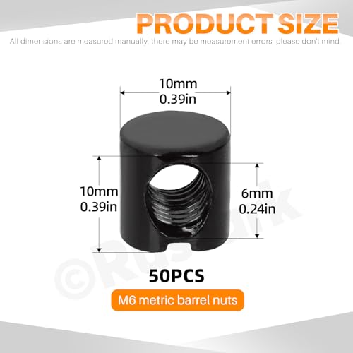 50Pcs M6x10mm Black Zinc Barrel Nuts Assortment Kit Metric Cross Dowels Slotted Nut Furniture Nuts Cross Dowel Hammer Nut for Wood Furniture Beds Crib Chairs - style: black 6x10MM barrel nuts