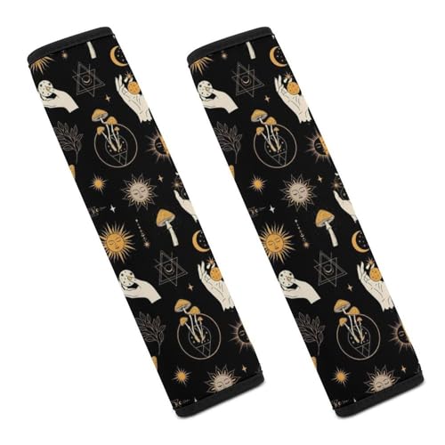 2PCS Breathable Car Seat Belt Pad for Elderly Support, Stroller Pushchair High Chair, Gothic Witch Moth Moon Witchy Mushroom Seat Belt Cushion, Anti-Slip Pad - color: Pattern 1129