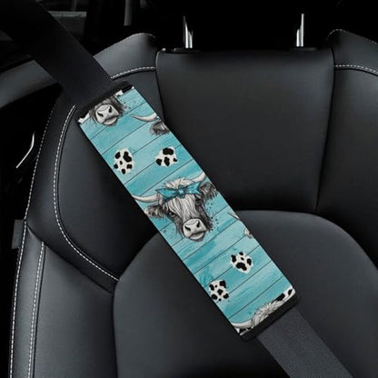2PCS Rustic Farmhouse Cattle Print Highland Cow Car Seat Belt Pad Universal Soft and Comfortable Harness Pads Strap for Kids, Car Seats Pushchair Strollers High Chair Pushchair - color: Pattern 835