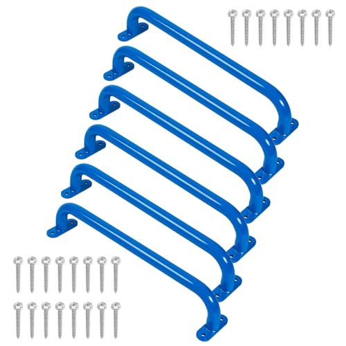 17'' Blue Playground Handles Indoor Kids Monkey Bars Ladders 6 Pack | Heavy Duty Solid Steel, Bright Color Smooth Glossy Powder Coated, Comfy Secure Handle Bar for Playset SwingSet Climbing Frame - color: Blue