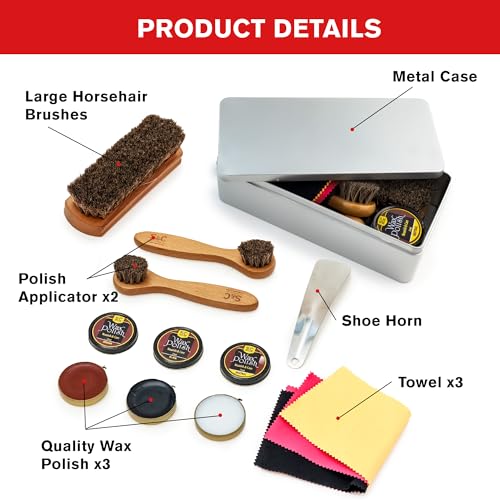 Stone and Clark Leather Shoe Shine Kit - 13 PCS Shoe Polish Kit for Complete Leather Boot Care, Compact & Travel Friendly - style: Metal Box