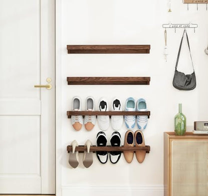 lesolar Wall Mounted Shoe Rack 30in, Hanging Shoe Organizer Rack 4 Pack | Solid Wood Shoe Storage Rack, Rustic Burnt, Wooden Shoe Shelf Rack, For Closet Door RV Entryway