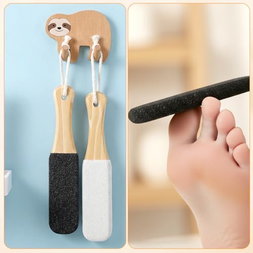 2 Pack Pumice Stone Foot File Wooden Pedicure Foot Scrubber Remover for Heels Elbows Hands in Shower Professional Foots Rasp for Wet and Dry Feet Foots Care Tools for Women Men(Black,White