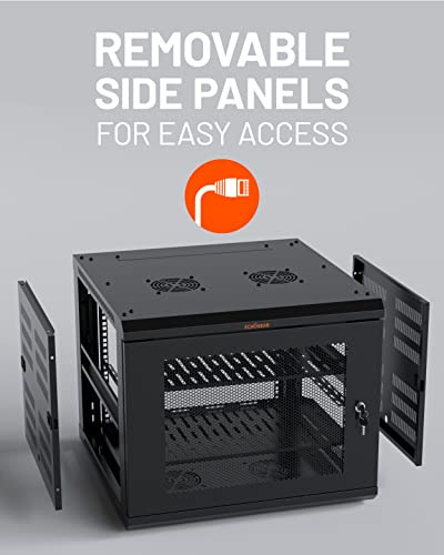ECHOGEAR 9U Network Rack w/Enclosed Design, Easy Install, 600mm Depth | Enclosed server rack includes pre-mounted fan, 2x 1U shelves, lockable door, wall mountable design, all hardware for install - size: 9U