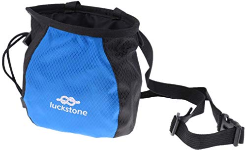 Chalk Bag Storage Pouch for Rock Climbing Gym with Drawstring and Adjustable Waist Belt * Black and blue -