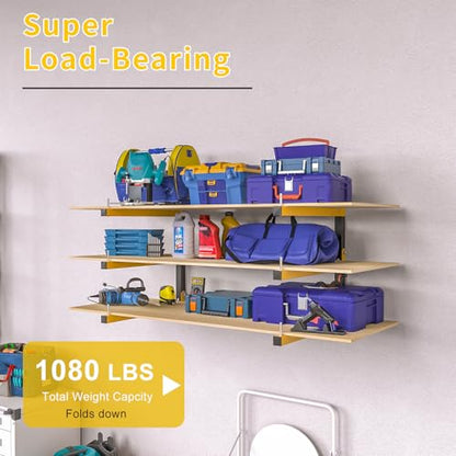 6 PACK Lumber Storage Rack Wall Mount Wood Organizer Storage Racks Heavy Duty Shelf Brackets with 9-Level System 1080 LB Sturdy Folding Garage Wall Shelving, Snowboard Rack for Indoor and Outdoor - style: B– 6 Pack, 9-Tier