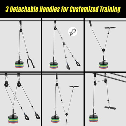 Concho Weight Pulley System, Upgraded Cable Pulley System Gym with Adjustable Weight Cable&Detachable Handles, Workout Pulley System for LAT Pulldown Triceps Biceps Curl Chest Home Gym Attachments