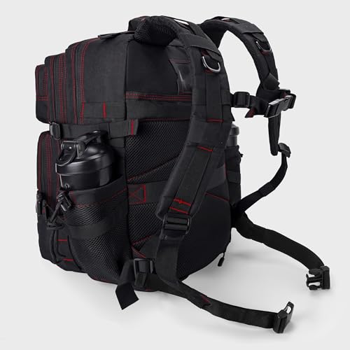 LHI Military Tactical Backpack for Men and Women 45L Army 3 Days Assault Pack Bag Large Rucksack with Shoe Compartment - color: 1.3 Black Red Line