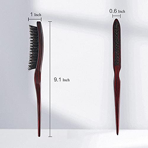 PERFEHAIR 100% Pure Boar Bristle Teasing Hair Brush with Wooden Handle, 3 Row Slim Backcombing Brush, 8.8 inch