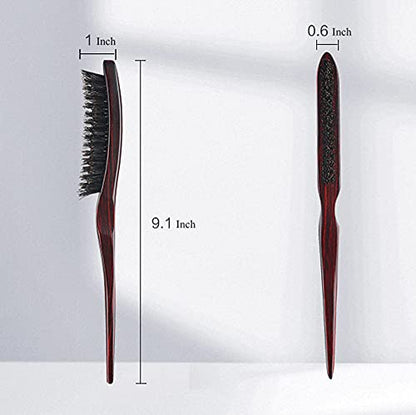 PERFEHAIR 100% Pure Boar Bristle Teasing Hair Brush with Wooden Handle, 3 Row Slim Backcombing Brush, 8.8 inch