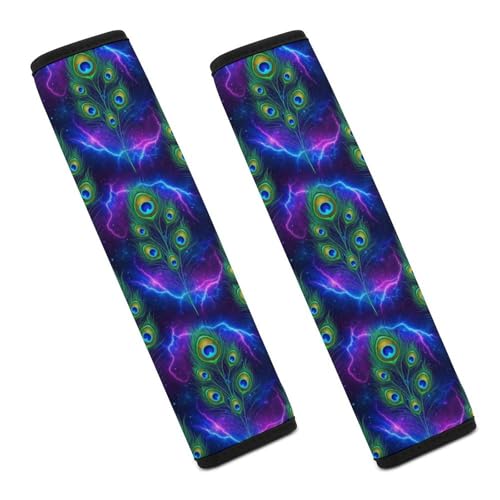 2 Pack Peacock Galaxy Purple Blue Car Seat Straps Shoulder Pads Universal Soft and Comfortable Seat Belt Cushion for Adults and Children, Stroller Pushchair High Chair - color: Pattern 353