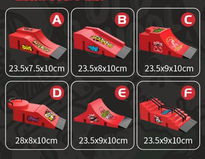 Fingerboard Skate Park Kit,Skateboard Finger Toys with 13 Pieces of Skateboards, Ramps, Skates, Scooters, Bikes and Caster Boards, Funny Mini Finger Board Skate Training Parts (RED) - color: Red