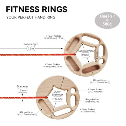 TWO STONES Portable Hangboard Rock Climbing, Pull Up Rings as Portable Rock Climbing Training Board with Pockets and Edges for Rock Climbers