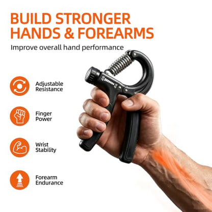 Hand Grip Strengthener Set Resistance Gripper for Forearm Training Adjustable Carpal Tunnel Rehab, Climbing, Weightlifting - color: Black