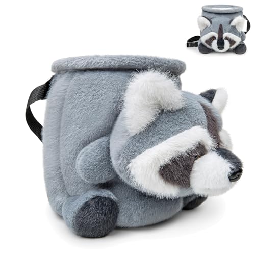 Funny Rock Climbing Chalk Bag, Soft Knitted Climbing Chalk Pouch with Drawstring Adjustable Belt, Fit Bouldering, Gymnastics & Outdoor Activities for Climbers - style: Raccoon